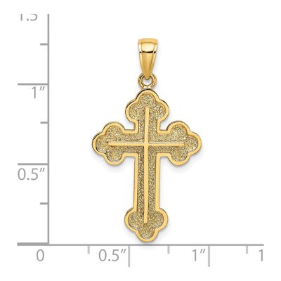 14K Yellow Gold Textured Budded Cross Charm – view 4