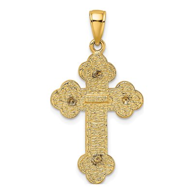 14K Yellow Gold Textured Budded Cross Charm – view 5