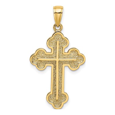 14K Yellow Gold Textured Budded Cross Charm