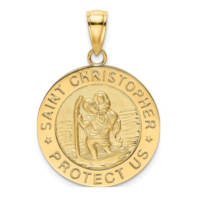 14K Yellow Gold Saint Christopher Medal Pendant