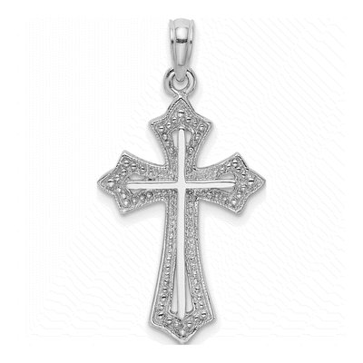 14K White Gold Beaded Cross Pendant