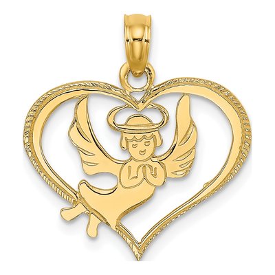 14K Yellow Gold Angel Heart Pendant