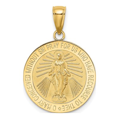 14K Yellow Gold Miraculous Medal Round Charm