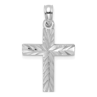 14K White Gold Diamond-Cut Block Cross Charm