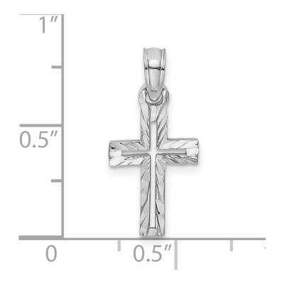 14K White Gold Cut-Out Diamond-Cut Cross Charm – view 4