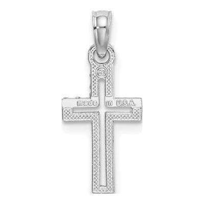 14K White Gold Cut-Out Diamond-Cut Cross Charm – view 5