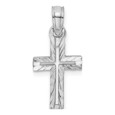 14K White Gold Cut-Out Diamond-Cut Cross Charm