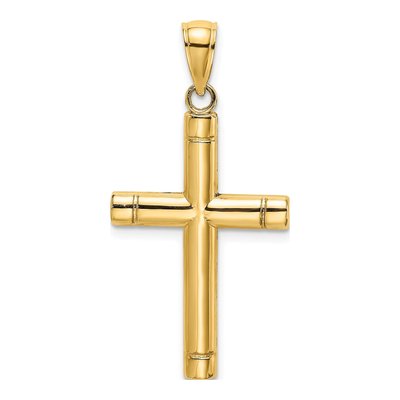 14K Yellow Gold Tubular Cross Pendant