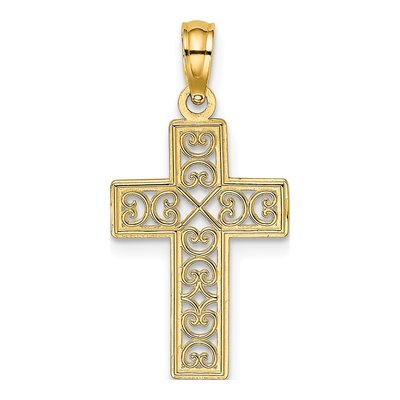 14K Yellow Gold Textured Lace Cross Charm – view 5