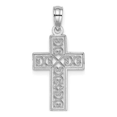 14K White Gold Textured Lace Cross Charm – view 4