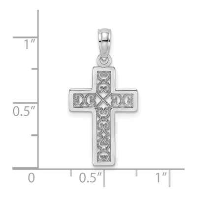 14K White Gold Textured Lace Cross Charm – view 5