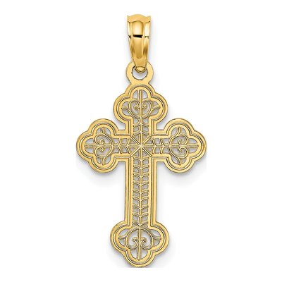 14K Yellow Gold Lacey Budded Cross Pendant – view 5