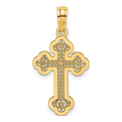 14K Yellow Gold Lacey Budded Cross Pendant
