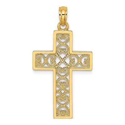 14K Yellow Gold Square Cross Heart Pendant