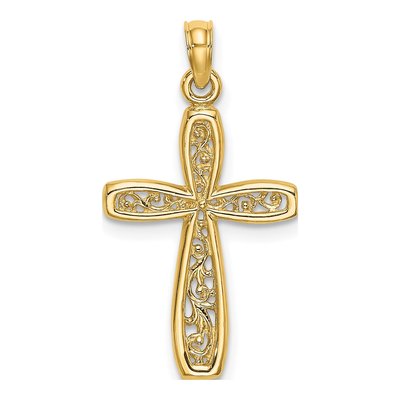 14K Yellow Gold Filigree Cross Pendant