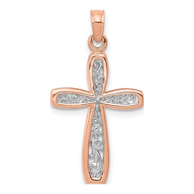 14K Rose Gold Filigree Cross Pendant