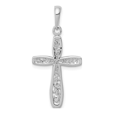 14K White Gold Filigree Cross Pendant