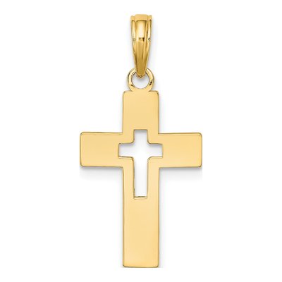 14K Yellow Gold Cut-Out Cross Pendant