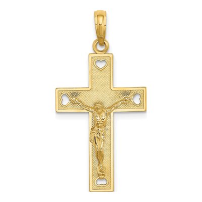 14K Yellow Gold Cut-Out Heart Crucifix Charm