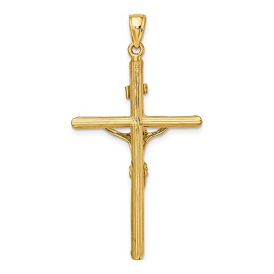 14K Yellow Gold Textured Crucifix Pendant – view 5