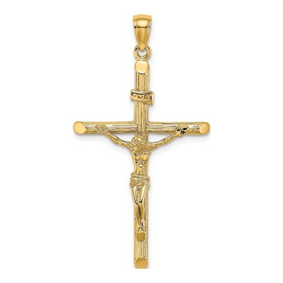14K Yellow Gold Textured Crucifix Pendant