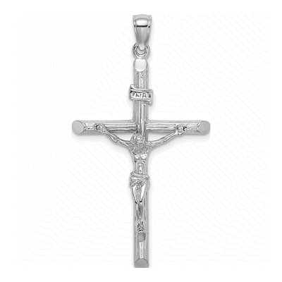 14K White Gold Textured Crucifix Charm