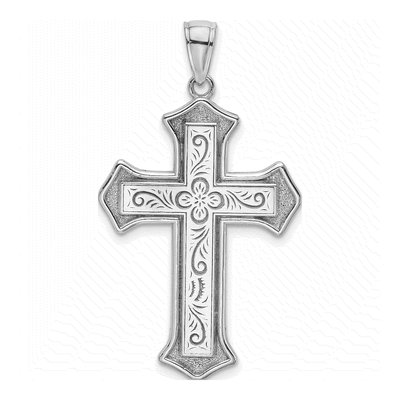 14K White Gold Filigree Cross Pendant