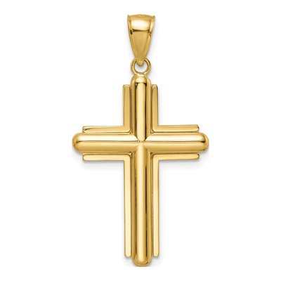 14K Yellow Gold Beveled Cross Pendant