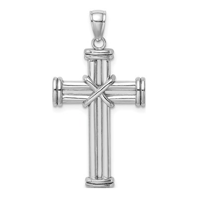 14K White Gold X-Center Cross Pendant