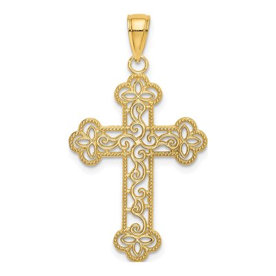 14K Yellow Gold Textured Cross Pendant