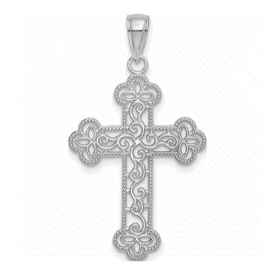 14K White Gold Textured Beaded Edge Charm