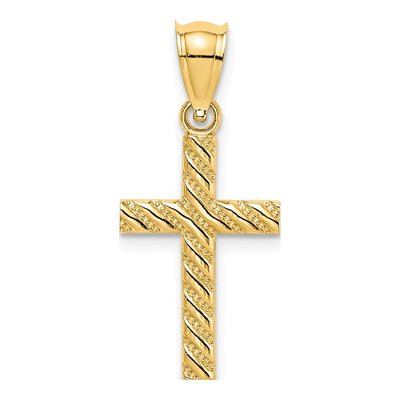 14K Yellow Gold Beaded Cross Pendant