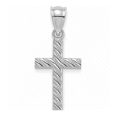 14K White Gold Beaded Cross Pendant