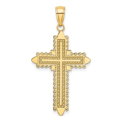 14K Yellow Gold Lace Border Cross Charm