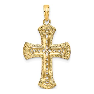 14K Yellow Gold Textured Cross Pendant