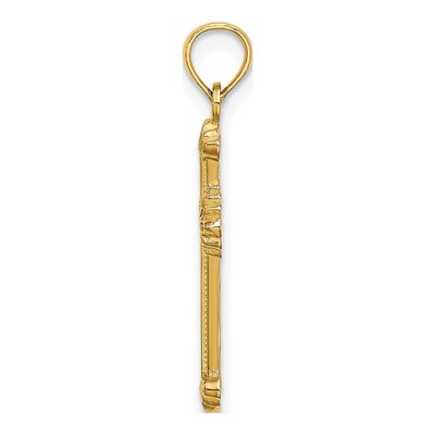14K Yellow Gold Textured Leaf Edge Cross Charm – view 3