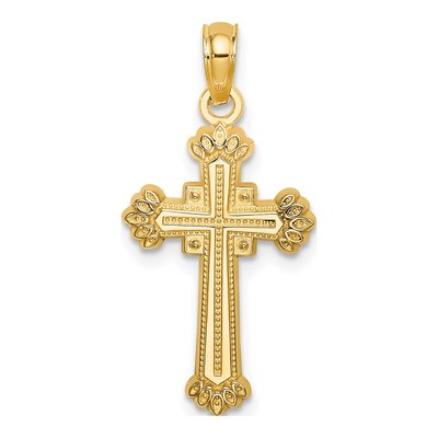 14K Yellow Gold Textured Leaf Edge Cross Charm