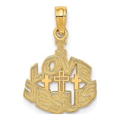 14K Yellow Gold I Love Jesus Cross Charm