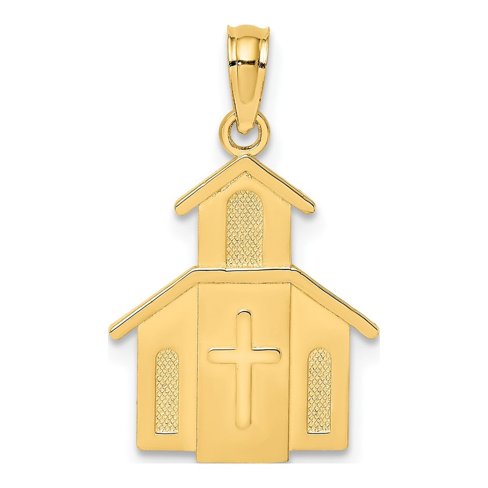 14K Yellow Gold Church with Cross Charm Pendant