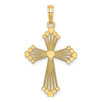 14K Yellow Gold Cross Heart Pendant