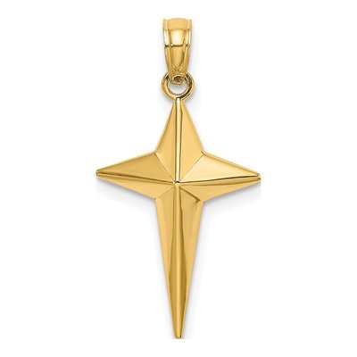 14K Yellow Gold Triangle Tipped Cross Charm