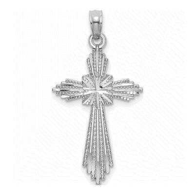 14K White Gold Diamond-Cut Cross Pendant