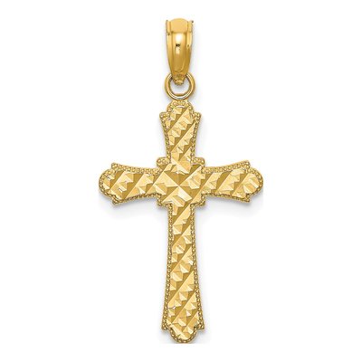 14K Yellow Gold Diamond-Cut Striped Cross Charm
