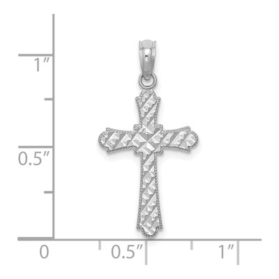 14K White Gold Diamond-Cut Striped Cross Charm – view 4