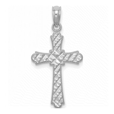 14K White Gold Diamond-Cut Striped Cross Charm