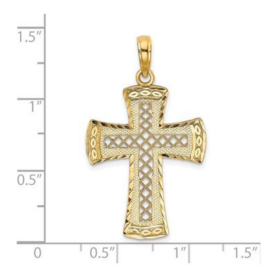 14K Yellow Gold Diamond-Cut Lattice Cross Charm – view 4