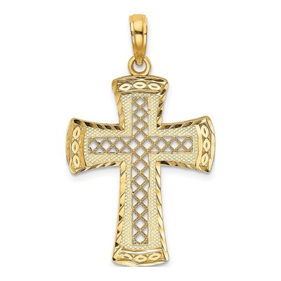 14K Yellow Gold Diamond-Cut Lattice Cross Charm