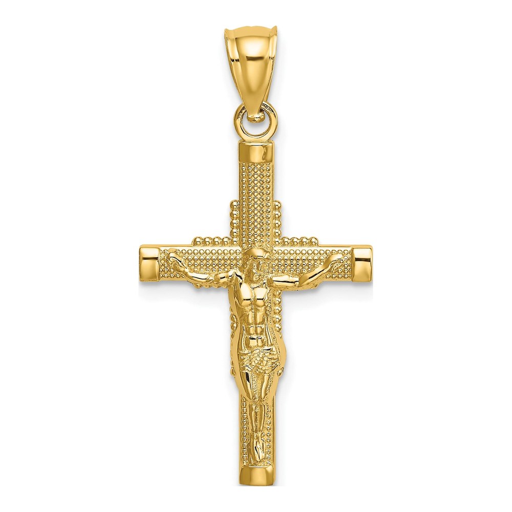 14K Yellow Gold Beaded Crucifix Pendant