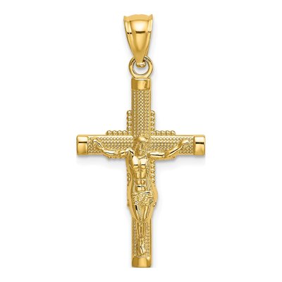 14K Yellow Gold Beaded Crucifix Pendant