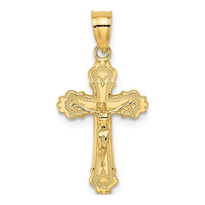 14K Yellow Gold Textured Crucifix Pendant